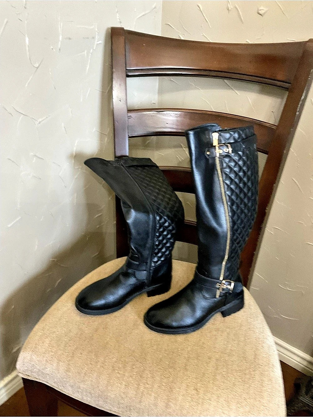 Dream Pairs FUNI-1 Women's Black Quilted Tall Boots for WIDE CALF